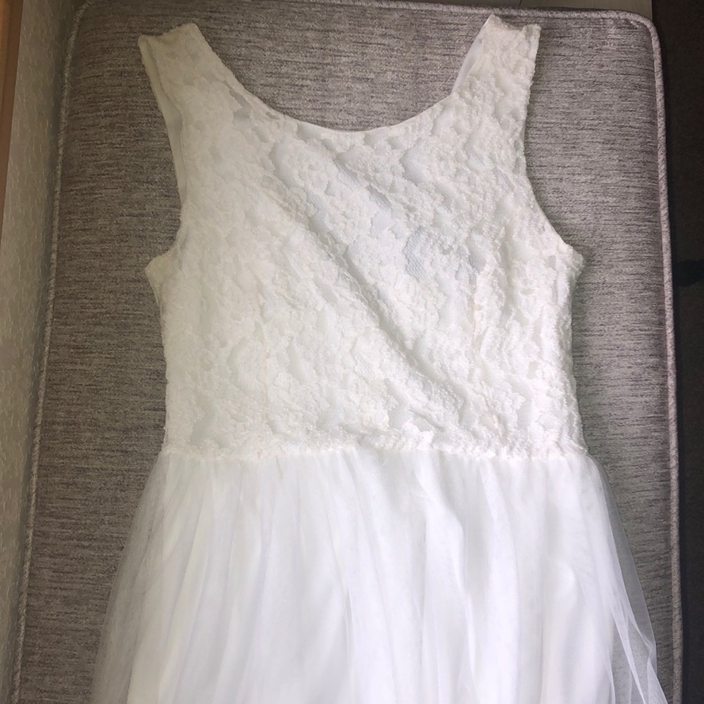 Formal Lace Dress with Full Tulle Skirt and V-back